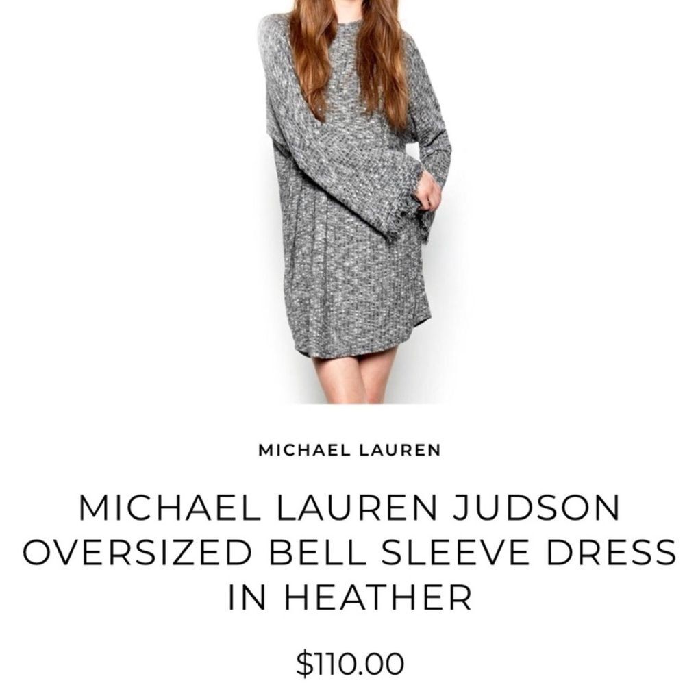 NWT Revolve x Michael Lauren Oversized Raw Hem Bell Sleeve Mini Dress Grey XS